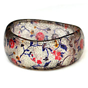 Ladies' Resin Round Bangles Classic Big Bracelet In Wave-Shaped With Red Flowers
