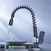Brass Single Handle Pull Down Kitchen Faucet with Color Changing LED Light - Spring