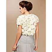 Luxurious Lace With Satin Flowers Short Sleeve Wedding Wrap/ Special Occasion Jacket
