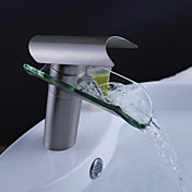 Contemporary Nickel Brushed Waterfall Bathroom Sink Faucet and Pop up Waste