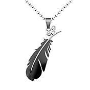 Titanium Steel Crystal Feather Pendant Man's Necklace