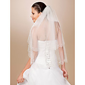 Two-tier Tulle Scalloped Edge Elbow Wedding Veil With Sequin