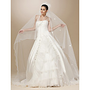One-tier Tulle Scalloped Edge Chapel Wedding Veil With Satin Flower