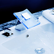 Color Changing LED Waterfall Widespread Bathroom Sink Faucet with Pop up Waste