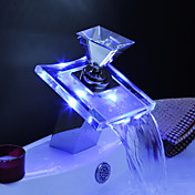 Color Changing LED Waterfall Bathroom Sink Faucets (Glass Handle)