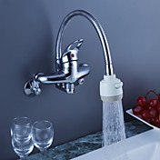 Chrome Finish Brass Kitchen Faucet with Flexible Spout (Wall Mount)