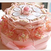 Pink Card Paper Wedding Favor Boxes With Ribbons And Flowers (Set of 20)