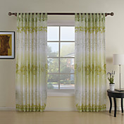 (Two Panels) Green Leaf Country Sheer Curtain 
