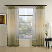 (One Pair) Green Botanical Contemporary Sheer Curtain 