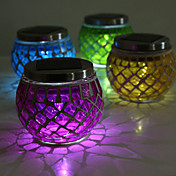 Set Of 2 Green Solar Glass Mosaic Garden Patio Lights Sun Jar Lamp