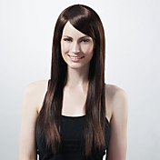 Capless Long Straight Brown Synthetic Wig Side Bang