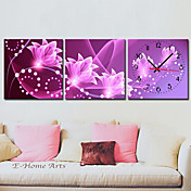 Modern Floral Canvas Wall Clock in 3pcs