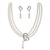 Ivory Pearl Two Piece Two Layer Ladies Necklace and Earrings Jewelry Set (38 cm)