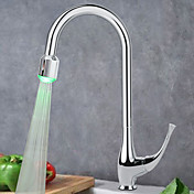 Contemporary Solid Brass Chrome Finish Color Changing LED Kitchen Faucet