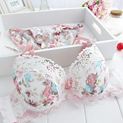 Lady Lace Flower Print Chiffon Bra Set
