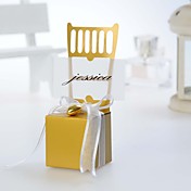 Gold Miniature Chair Favor Box With Heart Charm And Ribbon (Set of 12)