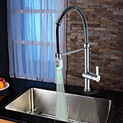 Contemporary Solid Brass Chrome Finish Kitchen Faucet with Color Changing LED Light