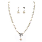 Ivory Pearl Two Piece Mini Heart Ladies Necklace and Earrings Jewelry Set (38 cm)