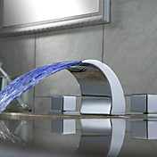Color Changing LED Waterfall Widespread Bathroom Sink Faucet (Chrome Finish)