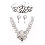 Gorgeous Clear Crystals With Imitation Pearls Jewelry Set,Including Necklace,Earrings And Tiara