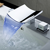 Color Changing LED Waterfall Widespread Bathroom Sink Faucet (Chrome Finish)