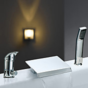 Two Handles Contemporary Widespread Waterfall Chrome Finish Tub Faucet With Handshower