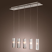 Stainless Steel 5-Light Mini Bar Pendant Light with K9 Crystal ball Drop