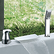 Two Handles Widespread Waterfall Chrome Finish Contemporary Tub Faucet With Handshower