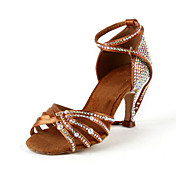 Women's Satin / Rhinestone Upper Ankle Strap Salsa / Latin Dance Shoes With Pearl