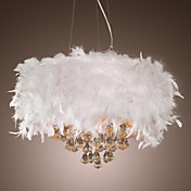 White Feather Chandelier with 3 Lights Crystal Drop Featured