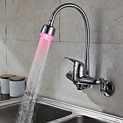 Chrome Finish Single Handle Color Changing LED Wall Mount Kitchen Faucet