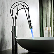 Contemporary Chrome Finish Single Handle LED Bathroom Sink Faucet(Tall)