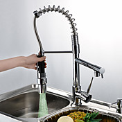 Contemporary Chrome Finish Single Handle LED Pull-out Kitchen Faucet