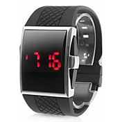 Unisex Red LED Digital Rectangle Dial Black Silicone Band Wrist Watch