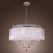 White Crystal Drop 8-Light Pendant Light with Fabric Lamp