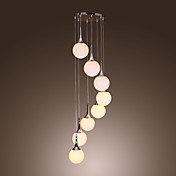 Modern Pendant Light with 8 Lights in White Globe Shade