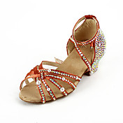 Women's Rhinestone / Satin Upper Ankle Strap Salsa / Latin Dance Shoes With Pearl