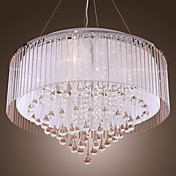 White Crystal Drop 8-Light Pendant Light with Fabric Lamp