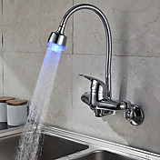 Chrome Finish Single Handle Color Changing LED Wall Mount Kitchen Faucet