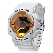 Waterproof Sporty Double Movement Digital Stop Watch with Night Light - White