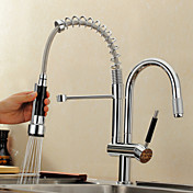Solid Brass Spring Pull Out Kitchen Faucet - Brushed Finish