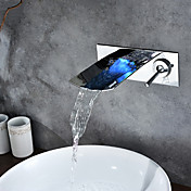 Chrome Finish Color Changing LED Waterfall Wall Mount Bathroom Sink Faucet
