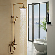 Antique Brass Tub Shower Faucet with 8 inch Shower Head + Hand Shower