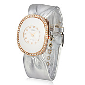 Women's Leather Quartz Movement Glass Round Shape Dress Watch
