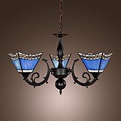 40W Antique Inspired Chandelier with 3 Lights - Blue Lampshade