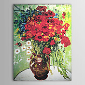Hand-painted Oil Painting Vase with Daisies and Poppies Vincent Van.Gogh  with Stretched Frame