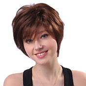 Capless Short Brown Wavy 100% Human Hair Wigs