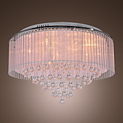 Modern Crystal Drop 8-Light Flush Mount with Fabric Lamp