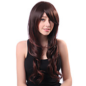 Capless Long Brown Curly Heat-resistant Fiber Side Bang Wigs