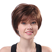 Capless Short Brown Wavy 100% Human Hair Wigs